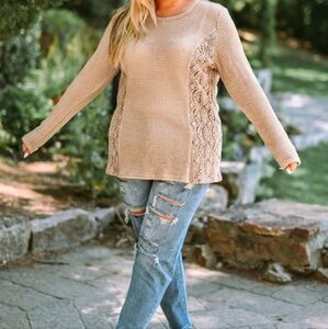 NEW WITH TAGS 2X Khaki Waffle Long Sleeve Top Detailed Section on sides Shirt